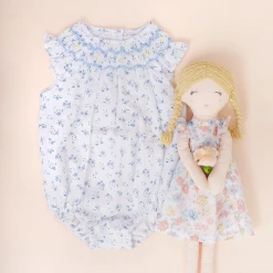 Albetta Blue Ditsy Floral Smocked Bubble Romper