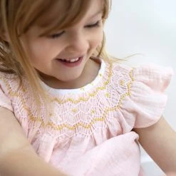 Albetta Pink Gauze Smocked Dress
