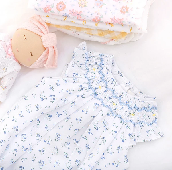 Albetta Blue Ditsy Floral Smocked Bubble Romper 4 Albetta Blue Ditsy Floral Smocked Bubble Romper