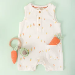 Albetta Carrot Romper with Pocket Rattle Toy