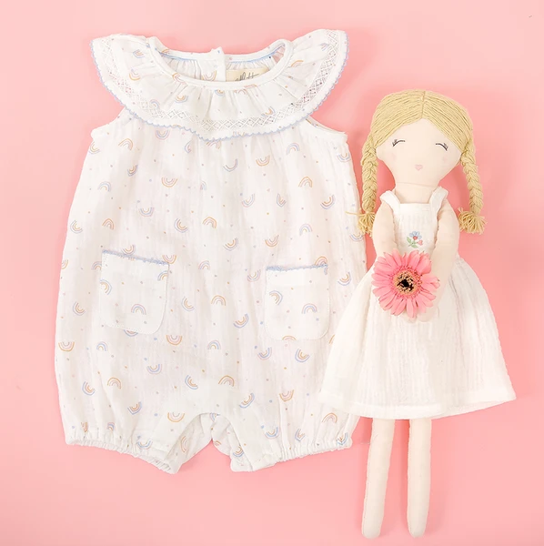 Albetta Mini Rainbow Print Muslin Frill Jumpsuit 3 Albetta Mini Rainbow Print Muslin Frill Jumpsuit