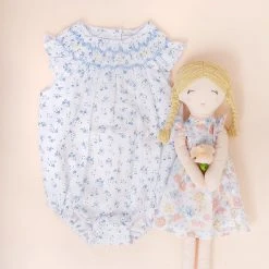 Albetta Blue Ditsy Smocked Bubble Romper